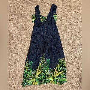 Vintage Free People 2-piece Yellow and Blue Patterned Midi Dress